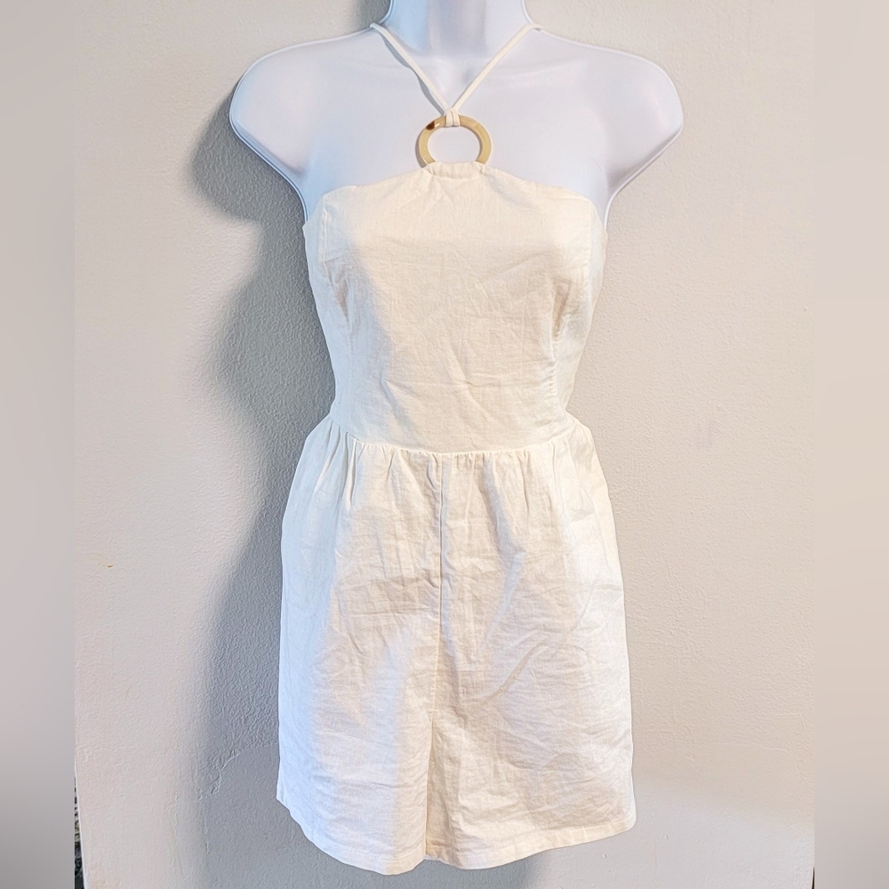 M NWOT Old Navy Linen Blend Romper Halter Neck Callalily Summer Vacation Beachy